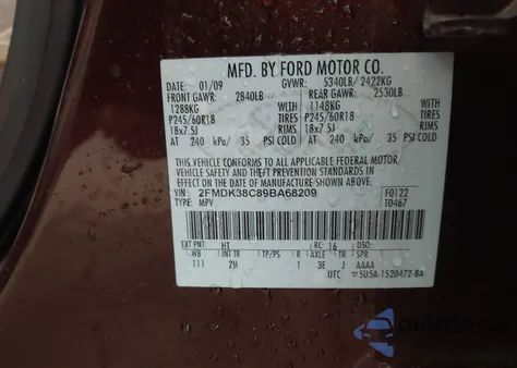 2009 Ford Edge Sel z USA, uszkodzony, nr VIN 2FMDK38C89BA68209